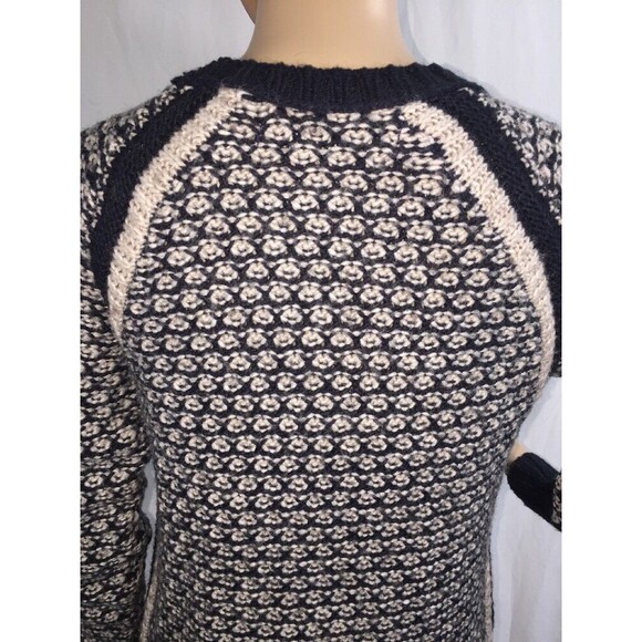 Max Studio Sweater Small Navy Blue Ivory Texture Knit Raglan Sleeve Wool Blend - Picture 11 of 12